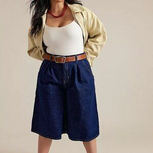 Free People CRVY Antonia Crop Denim Culotte Shorts Womens 26 Boho Vintage Retro